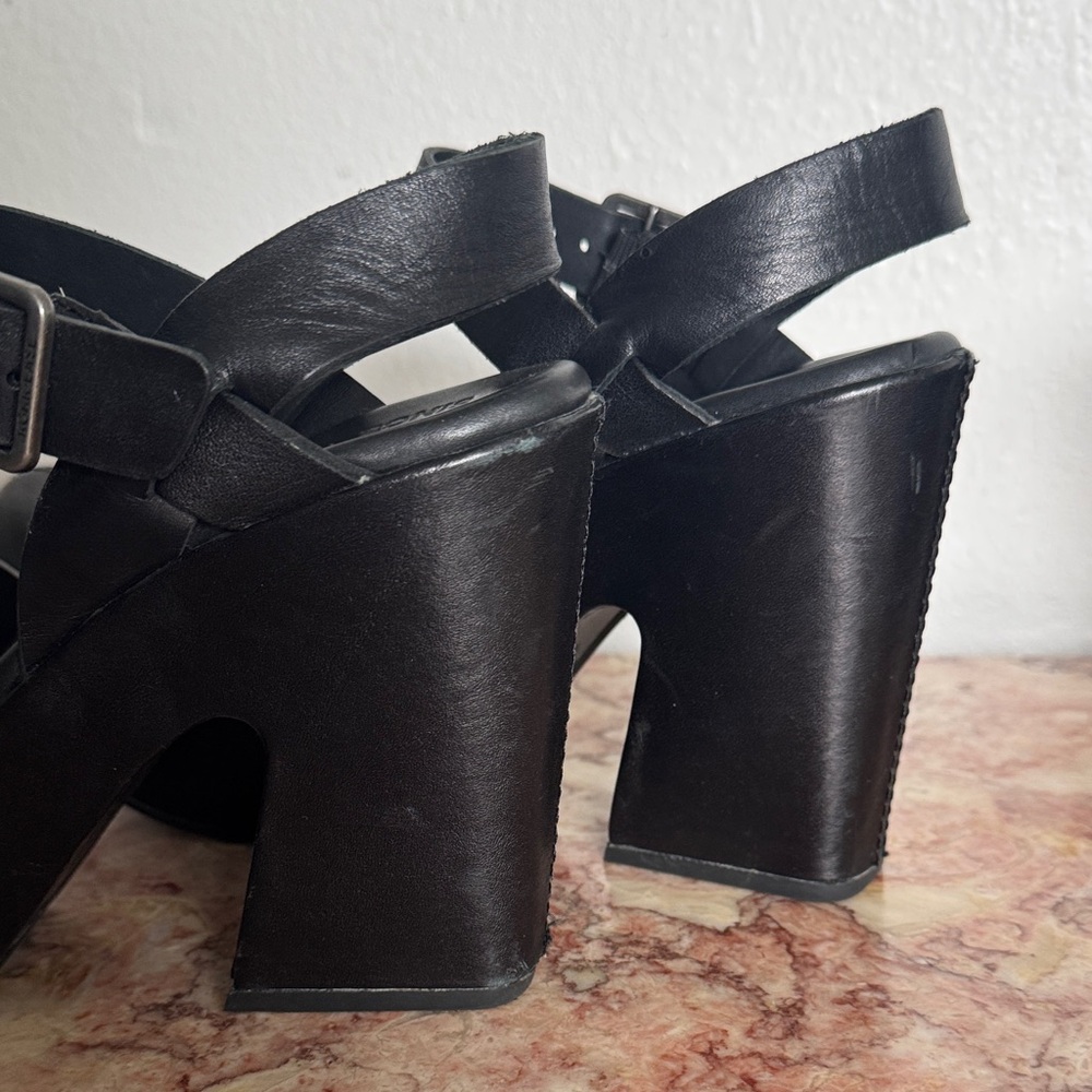 Kork-Ease Black Leather Platform Mary Jane Heels - Picture 5 of 9